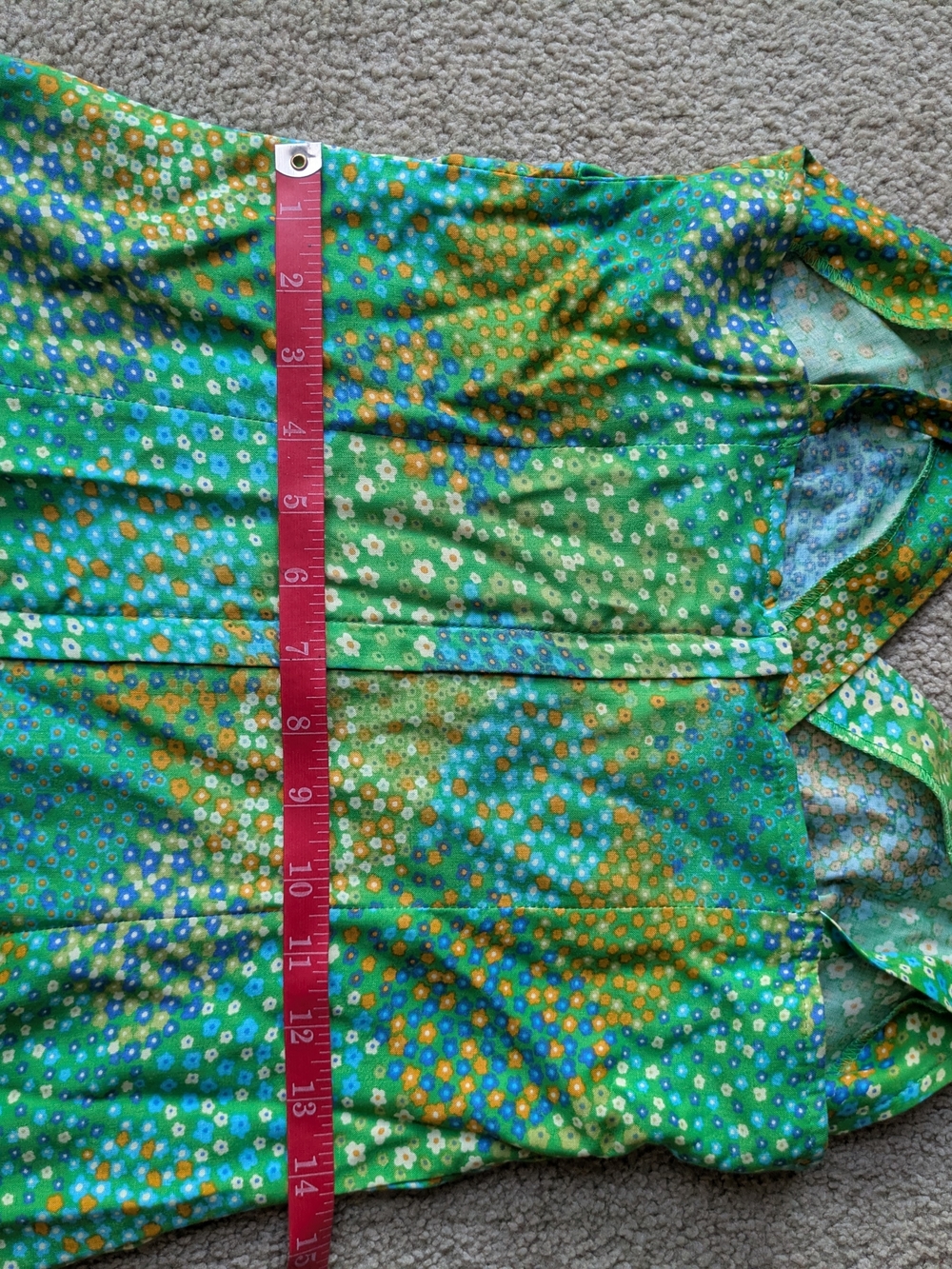 Aqua Blues Spring Summer Vintage Green Floral Mini Sundress - Picture 7 of 9
